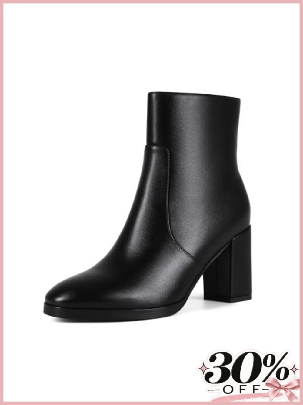 Heeled Ankle Boots Women Side Zip Chunky Block Round Toe Booties